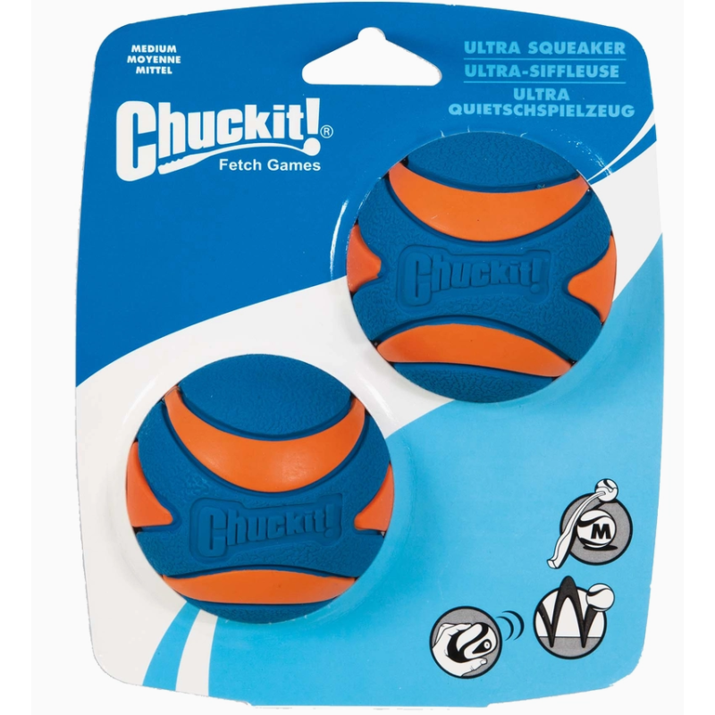 Balle Chuckit! Ultra Squeaker Ball – Taille M (6 cm) – Pack de 2 Balle Chuckit! Ultra Squeaker Ball – Taille M (6 cm) – Pack de 2